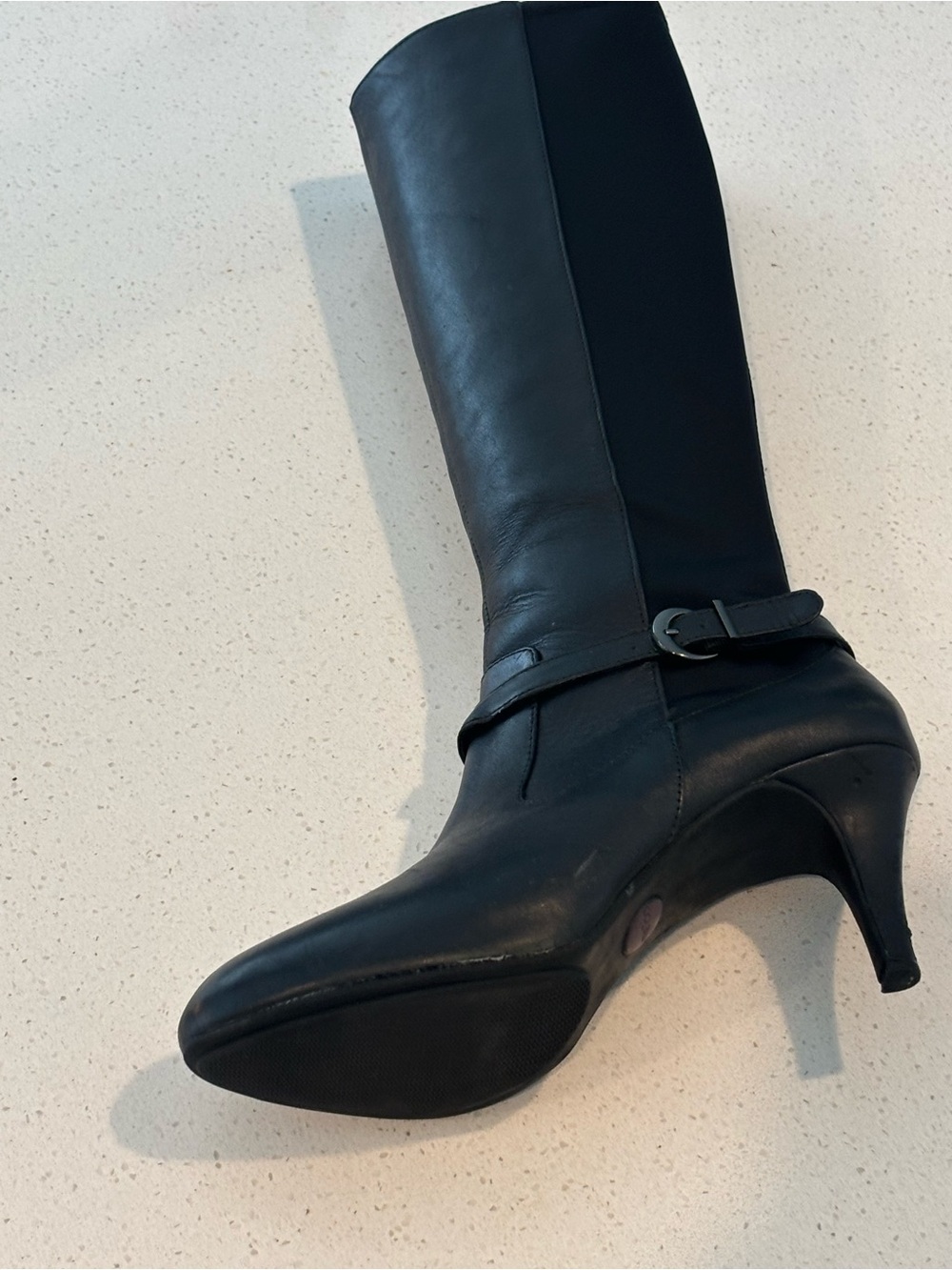 Women's Black Knee-High Leather Heel Boots